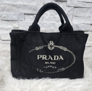Prada Black Canvas Tote with White Logo